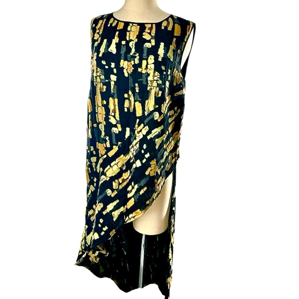 Zero & Maria Cornejo Elegant Black and Gold Women's Silk Top Sz. 6
